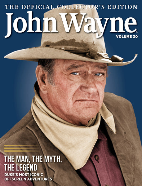 John Wayne Collector's Edition cover featuring actor in stetson hat on blue background with bandana around neck